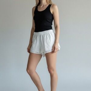 Something‎ Navy Women's White Floral Jacquard Cotton Shorts M Coastal Clean Girl